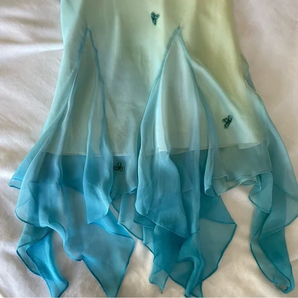 ❄️SOLD❄️ Vintage 90s Y2K Silk Beaded Fairycore Tinkerbell Whimsical Dress S M - Picture 7 of 12